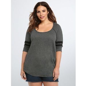 TORRID Raglan Raw Edge Baseball Tee Grey Size 1